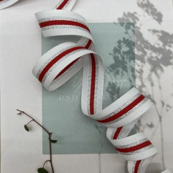 Тесьма белая репсовая полосатая с серебристым люрексом, 2.5 см