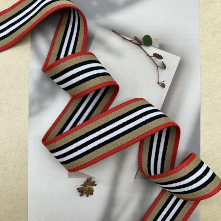 Резинка эластичная для пояса, бежевая с полосками, 4 см