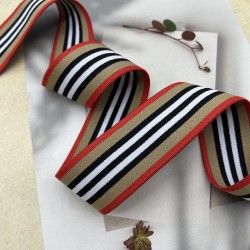 Резинка эластичная для пояса, бежевая с полосками, 4 см