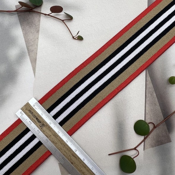 Резинка эластичная для пояса, бежевая с полосками, 4 см