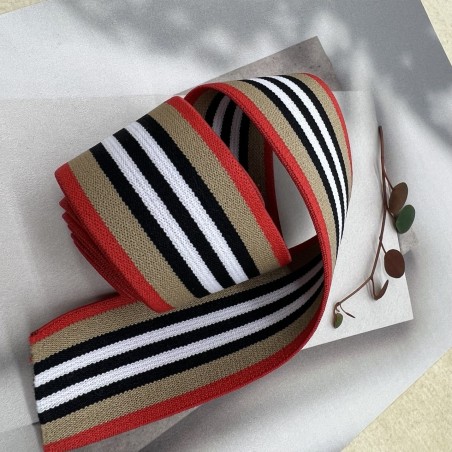 Резинка эластичная для пояса, бежевая с полосками, 4 см