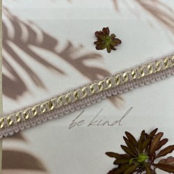 Тесьма цепочка золотистая, оплетенная нежно-розовыми пушистыми нитями, 1.5 см