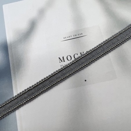 Тесьма текстильная серая с металлическими цепочками серебристого цвета