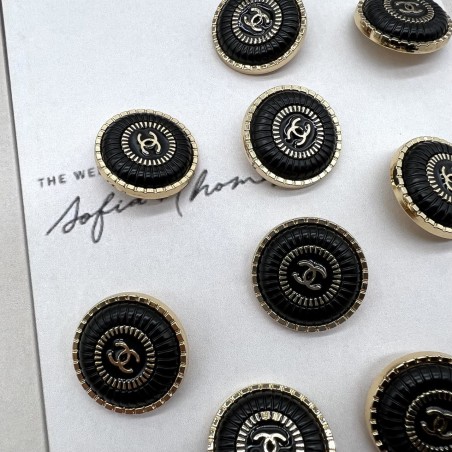 Пуговицы металлические золотистые с чёрной эмалью, 25 мм