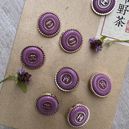 Пуговицы металлические, золотистые с яркой сиреневой эмалью, 25 мм