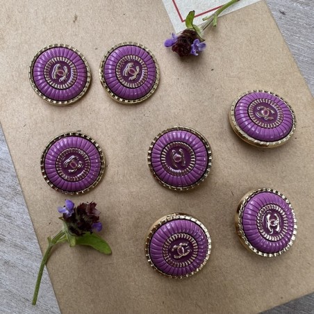 Пуговицы металлические, золотистые с яркой сиреневой эмалью, 25 мм