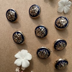 Пуговицы металлические в геральдическом стиле золотые с синей эмалью, 18 мм