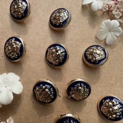 Пуговицы металлические в геральдическом стиле золотые с синей эмалью, 18 мм