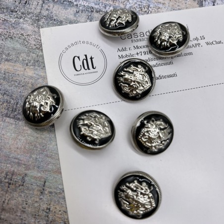 Пуговицы металлические в геральдическом стиле серебристые с черной эмалью, 23 мм