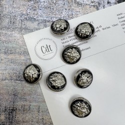 Пуговицы металлические в геральдическом стиле серебристые с черной эмалью, 23 мм