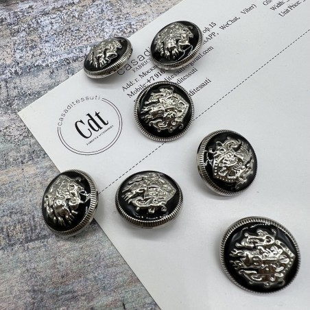 Пуговицы металлические в геральдическом стиле серебристые с черной эмалью, 23 мм