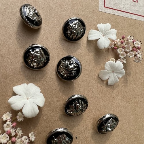 Пуговицы металлические в геральдическом стиле серебристые с чёрной эмалью, 18 мм 2