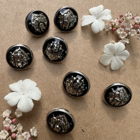 Пуговицы металлические в геральдическом стиле серебристые с чёрной эмалью, 18 мм