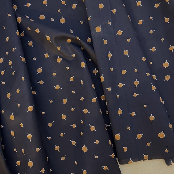 Ткань хлопок черный с растительным принтом 