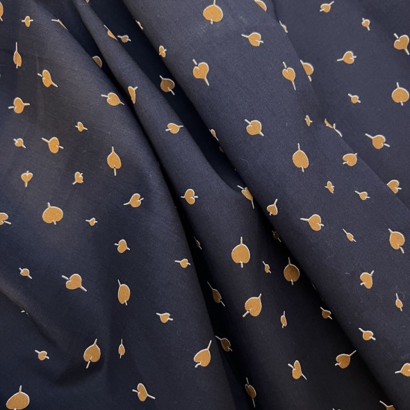 Ткань хлопок черный с растительным принтом 