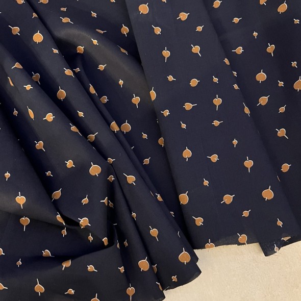 Ткань хлопок черный с растительным принтом 