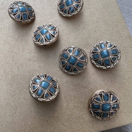 Пуговицы с матовое золотое с бирюзовой эмалью, 23 мм