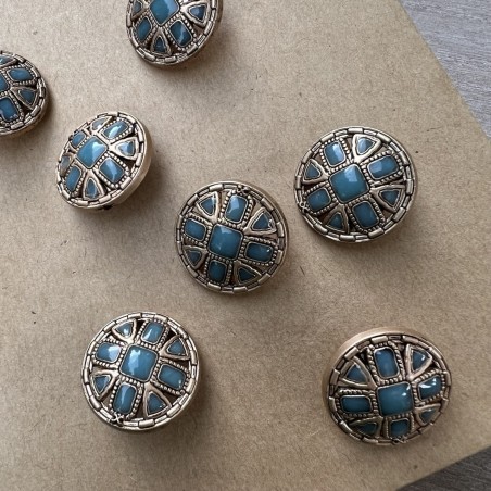 Пуговицы с матовое золотое с бирюзовой эмалью, 23 мм