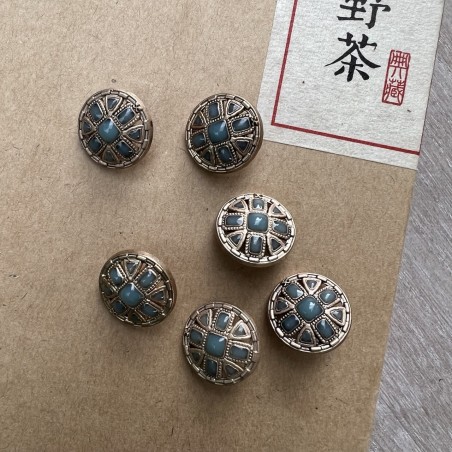 Пуговицы с матовое золотое с бирюзовой эмалью, 18 мм