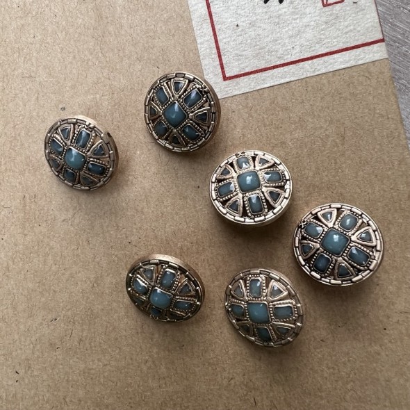 Пуговицы с матовое золотое с бирюзовой эмалью, 18 мм