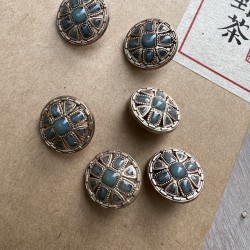 Пуговицы с матовое золотое с бирюзовой эмалью, 18 мм