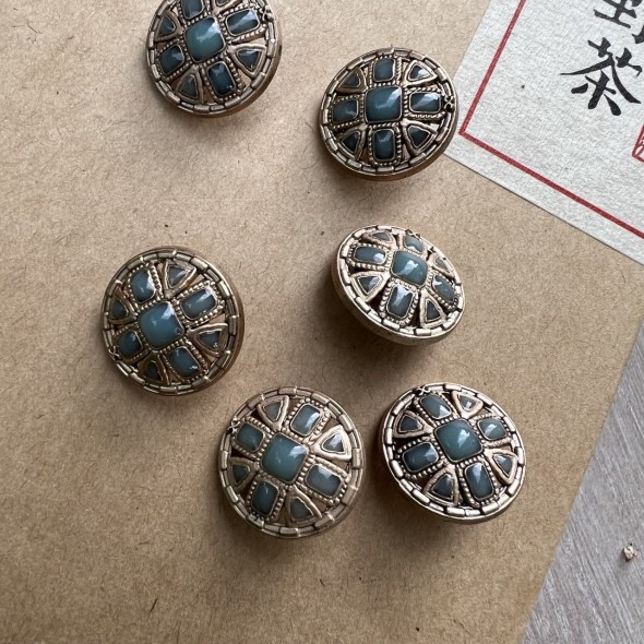 Пуговицы с матовое золотое с бирюзовой эмалью, 18 мм