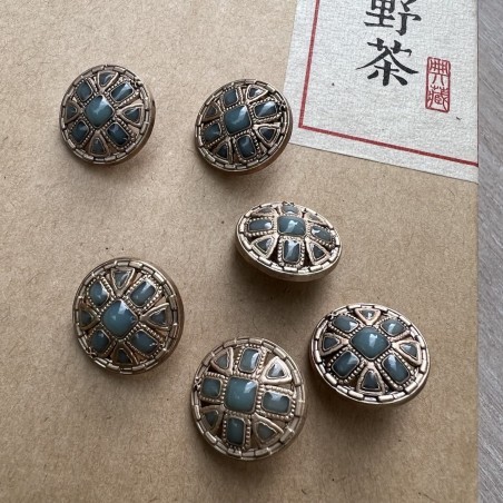 Пуговицы с матовое золотое с бирюзовой эмалью, 18 мм