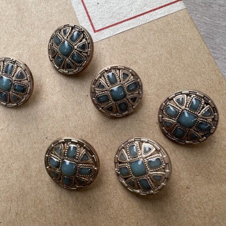 Пуговицы с матовое золотое с бирюзовой эмалью, 18 мм