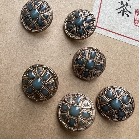 Пуговицы с матовое золотое с бирюзовой эмалью, 18 мм