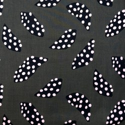 Ткань хлопок хаки с принтом листья