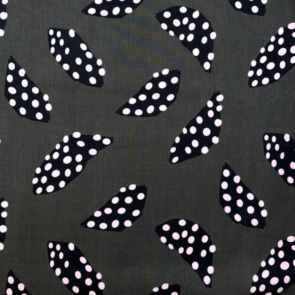 Ткань хлопок хаки с принтом листья