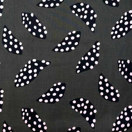 Ткань хлопок хаки с принтом листья