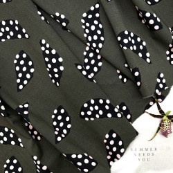 Ткань хлопок хаки с принтом листья