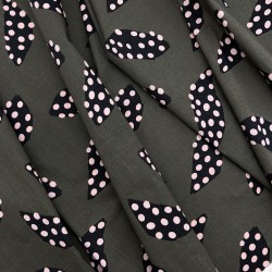 Ткань хлопок хаки с принтом листья