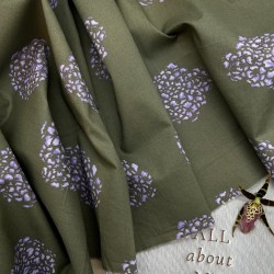 Ткань хлопок хаки с цветочным принтом