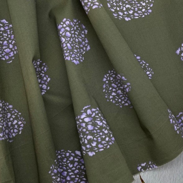 Ткань хлопок хаки с цветочным принтом