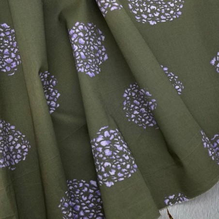 Ткань хлопок хаки с цветочным принтом