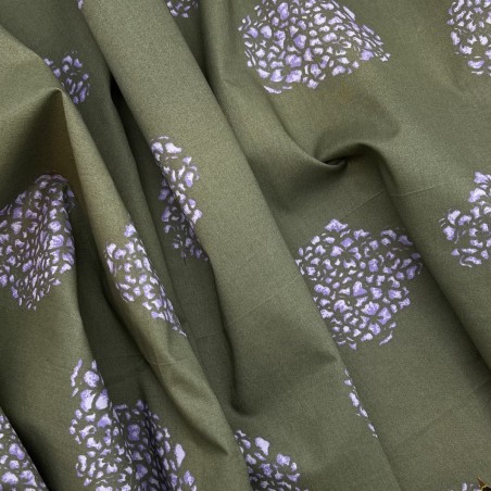 Ткань хлопок хаки с цветочным принтом