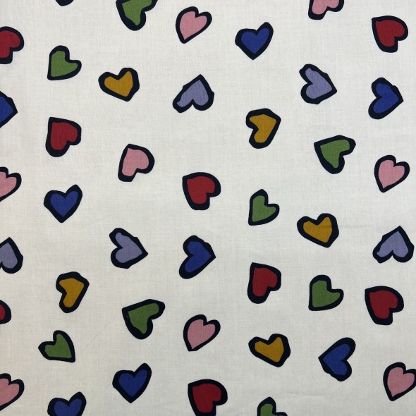 Хлопок с принтом сердечки на молочном фоне