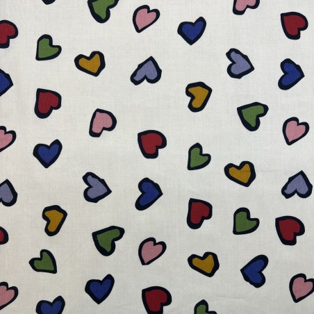 Хлопок с принтом сердечки на молочном фоне