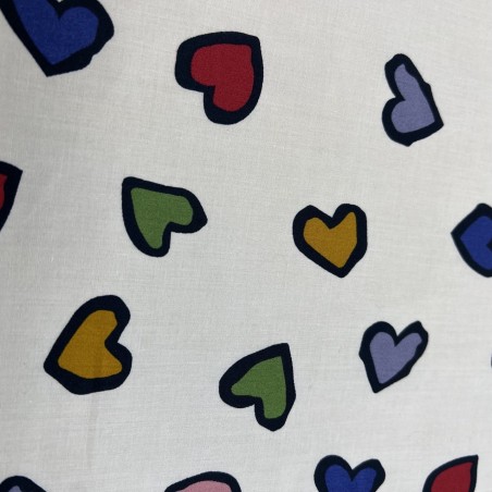 Хлопок с принтом сердечки на молочном фоне