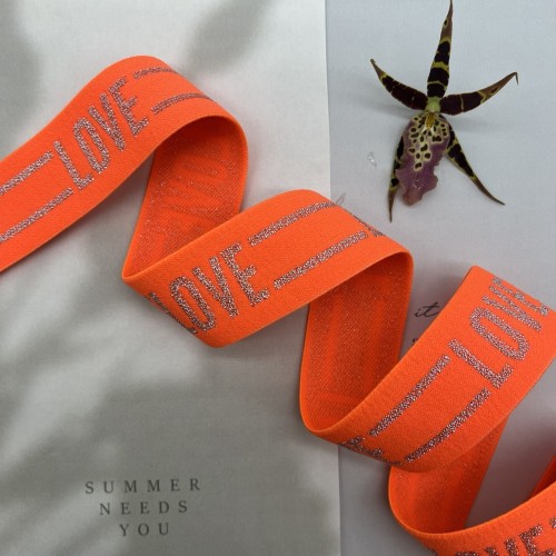 Резинка эластичная для пояса, неоновая оранжевая с серебром, 4 см