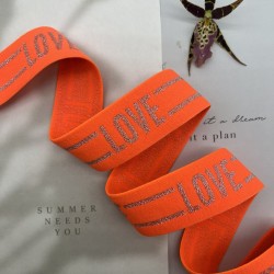 Резинка эластичная для пояса, неоновая оранжевая с серебром, 4 см