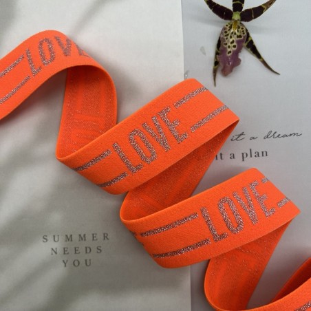 Резинка эластичная для пояса, неоновая оранжевая с серебром, 4 см