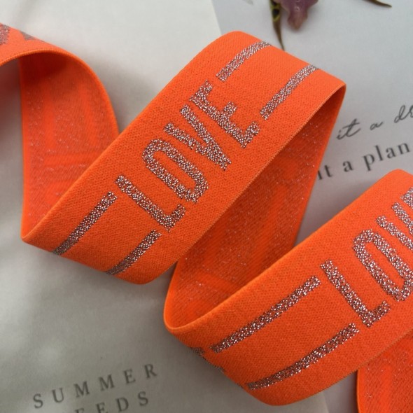 Резинка эластичная для пояса, неоновая оранжевая с серебром, 4 см