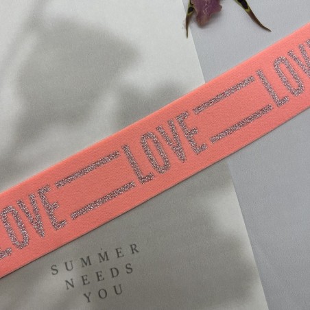 Резинка эластичная для пояса, неоновая светло-персиковая с серебром, 4 см