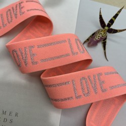 Резинка эластичная для пояса, неоновая светло-персиковая с серебром, 4 см