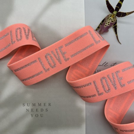 Резинка эластичная для пояса, неоновая светло-персиковая с серебром, 4 см