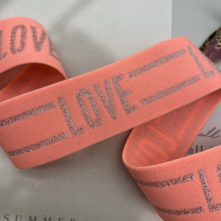 Резинка эластичная для пояса, неоновая светло-персиковая с серебром, 4 см