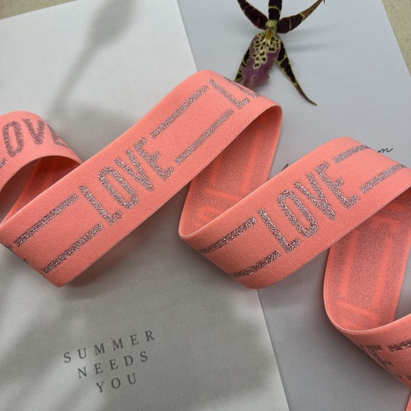 Резинка эластичная для пояса, неоновая светло-персиковая с серебром, 4 см